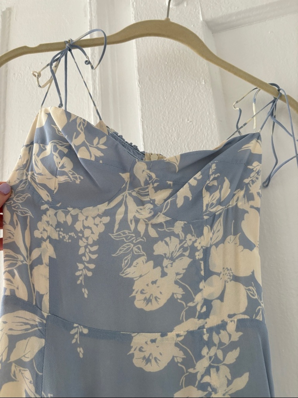Reformation Blue Floral Cowl Maxi Dress with Ivory Print - Picture 2 of 4